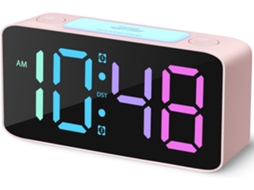 Despertador Extra Alto Concebido Para Quem Lim Sono Pesado, Com Visor Digital, Volume Ajustável E Porta Usb Para Carregamento - Rosa.