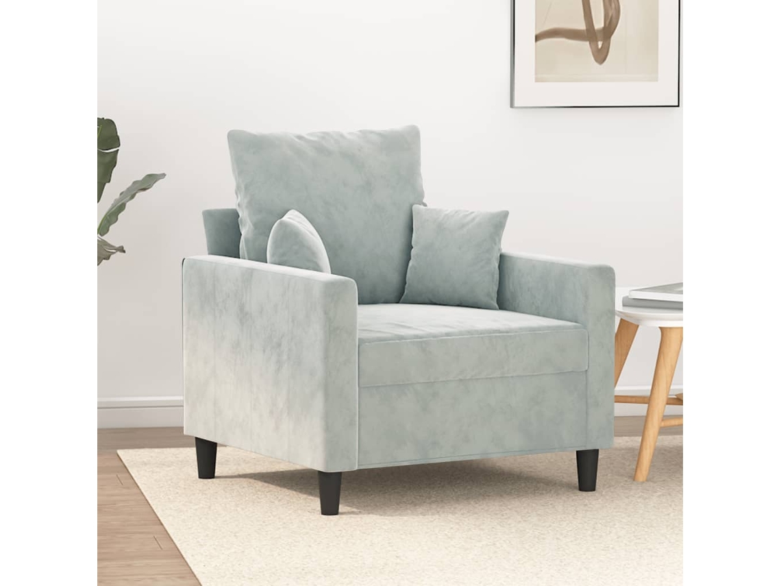 Vidaxl Poltrona 60 Cm Veludo Cinzento-claro