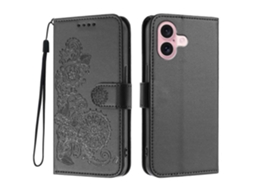Capa De Celular Com Estampa De Mandala E Flor De Couro Para Iphone 16 Com Alça