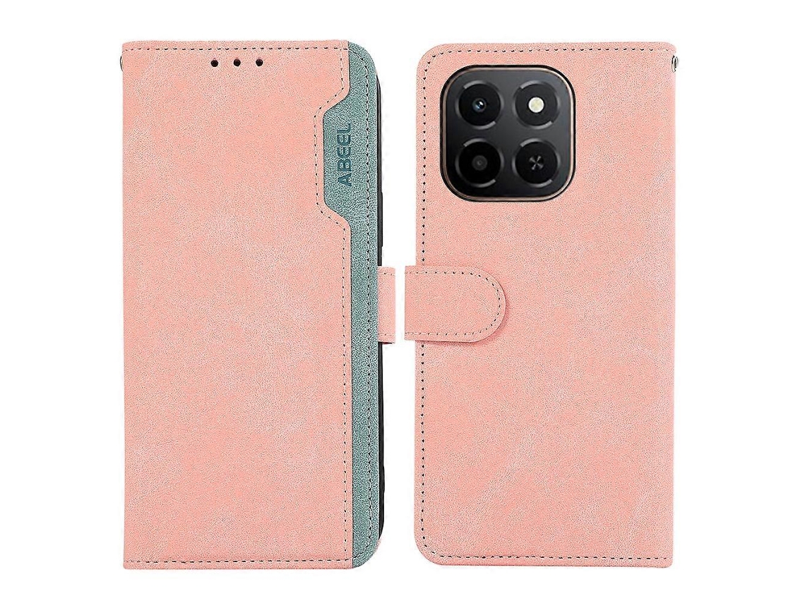Capa Flip De Couro Com Emenda Colorida Para Honor X6c 4g Da Abeel Com Bloqueio Rfid Rosa
