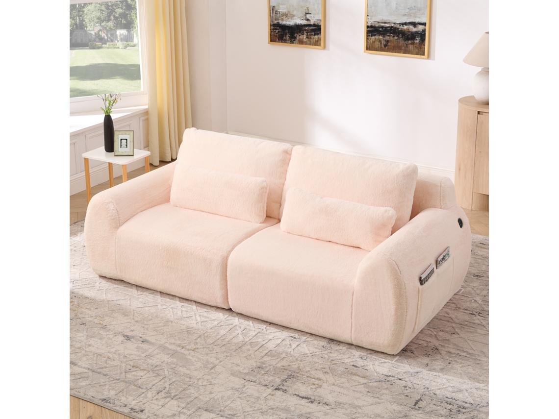 Sofá Compacto 2 Lugares Rosa Usb Bolso Lateral Quarto Sala VOLTEDGE