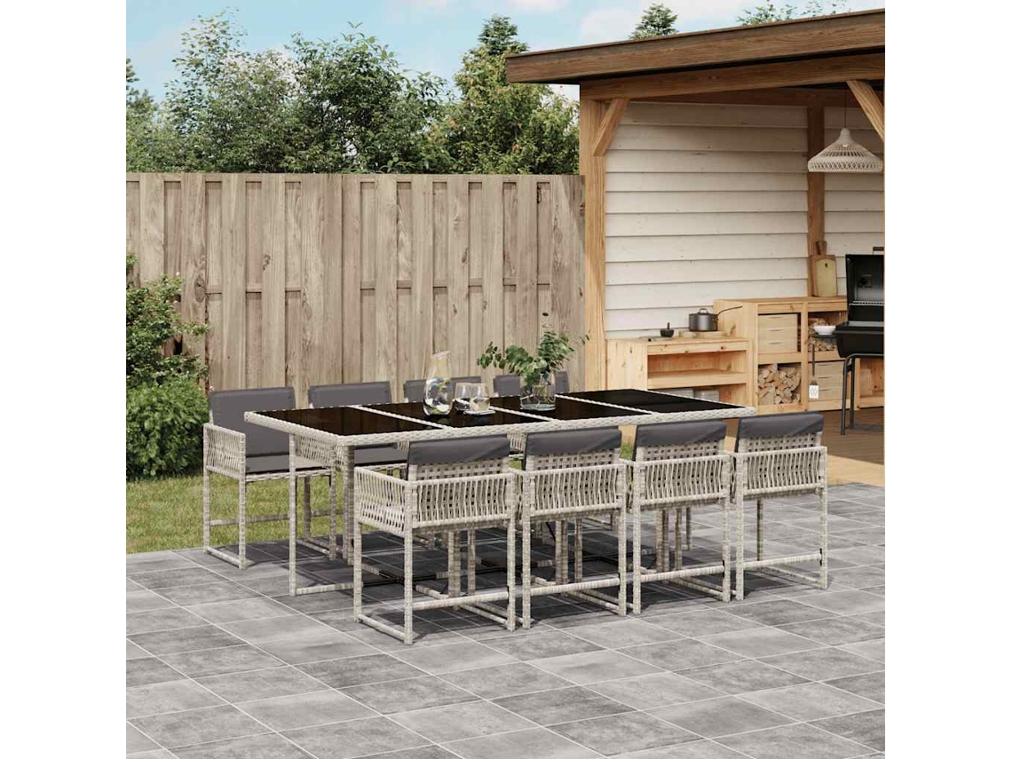Vidaxl 9 Pcs Conjunto De Jantar P/ Jardim C/ Almofadões Cinzento Claro