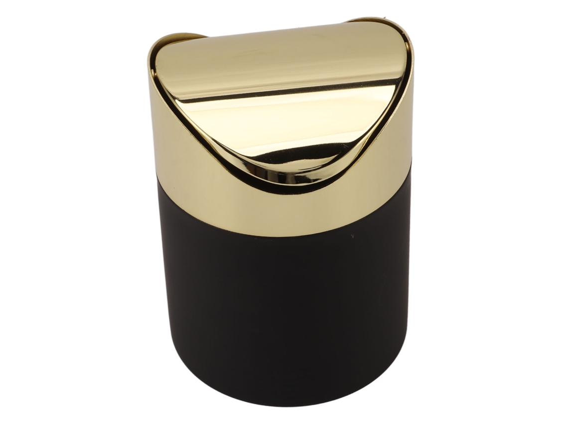 Lixeira de Mesa em Aço Inoxidável Pequena com Tampo Dourado para Ambiente Doméstico e Escritório
