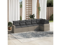 Vidaxl 6 Pcs Conjunto Sofás De Jardim Com Almofadões Vime Cinzento