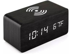 Relógio Despertador Carregador Wireless Qi Preto