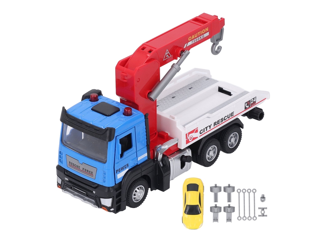 Primerox brinquedo Caminhão Guindaste Transporte com Gancho e Carro Modelo 1:32 Azul
