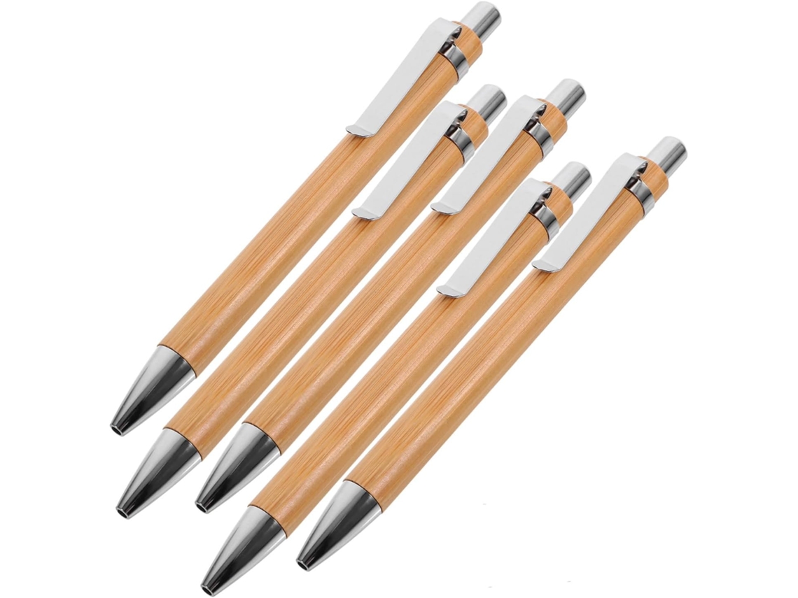 Conjunto De 5 Canetas Esferográficas Bambu Com Design Ergonômico,