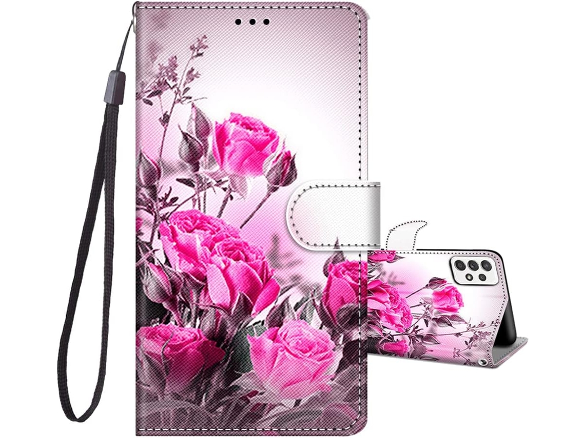 Capa Fólio Protetora Função Flor para Samsung Galaxy A53 5G HONGWE. Pele Sintética Anti-Choque Multicor