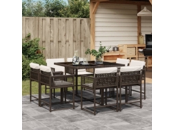 Conjunto 9 Peças Jantar P/ Jardim C/ Almofadões Vime Pe Marrom Dkd Home Decor