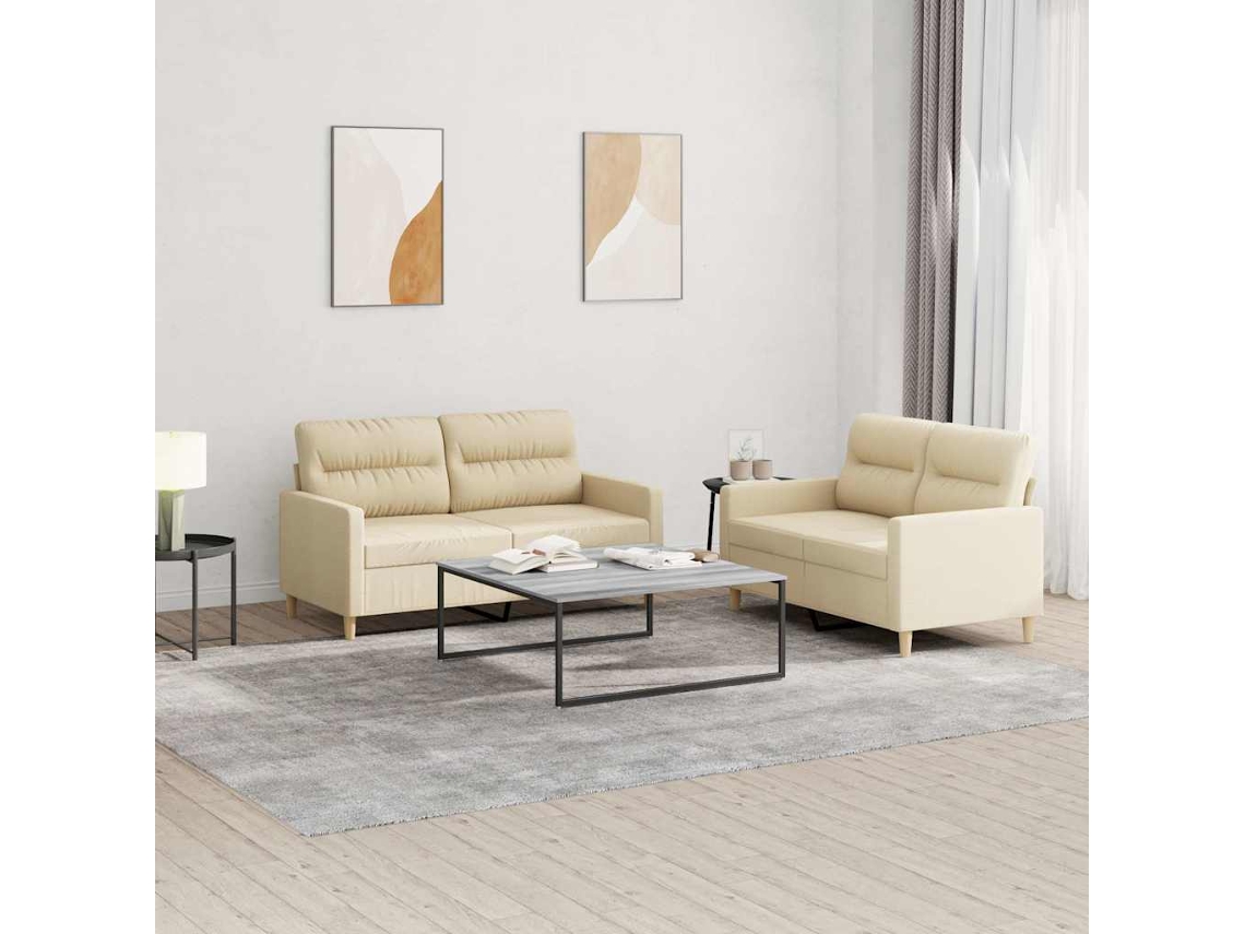 Vidaxl 2 Pcs Conjunto De Sofás Com Almofadões Tecido Cor Creme