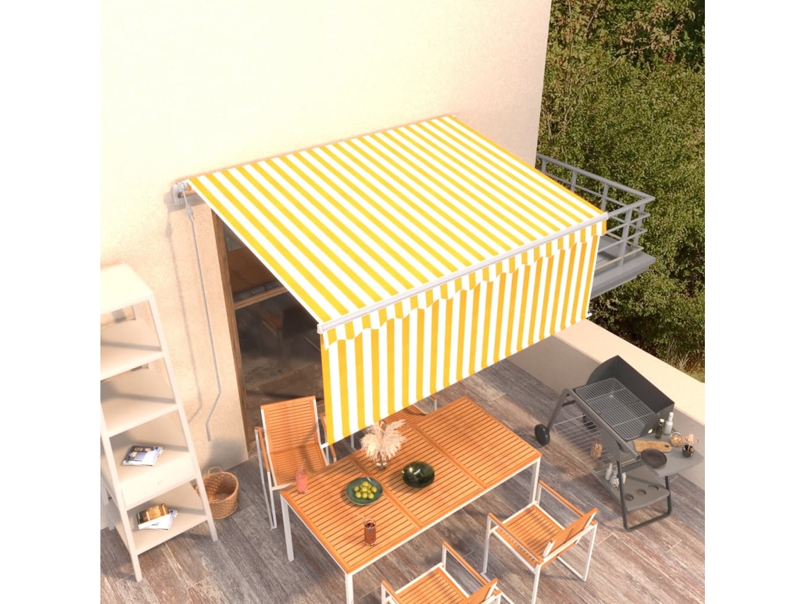 Vidaxl Toldo Retrátil Automático Com Estore 3,5x2,5 M Amarelo E Branco