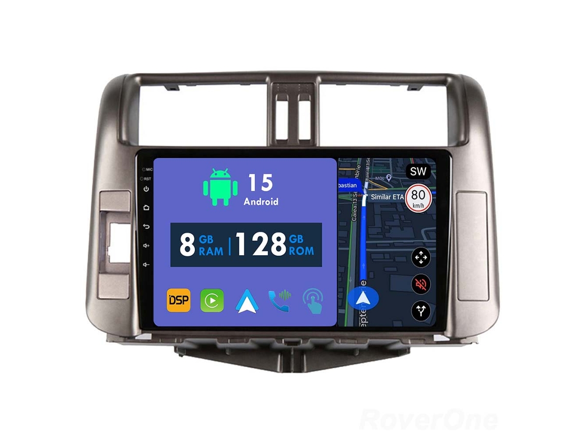 Auto Rádio Carro Bluetooth Autoradio 8GB RAM 128G ROM CarPlay Navegação GPS Ecrã Táctil RoverOne para Toyota Land Cruiser Prado 150 2009-2013  