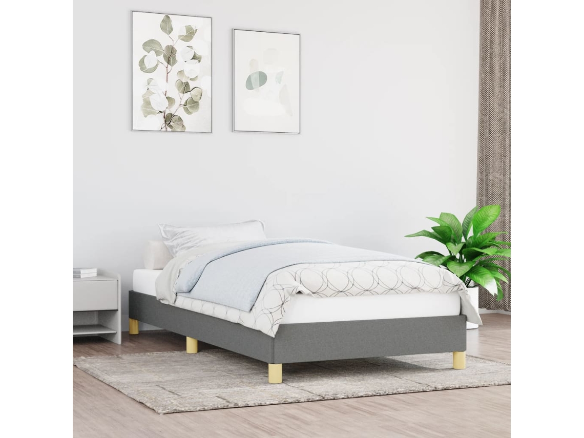 Estrutura De Cama Sem Colchão 90x200 Cm Tecido Cinzento-escuro