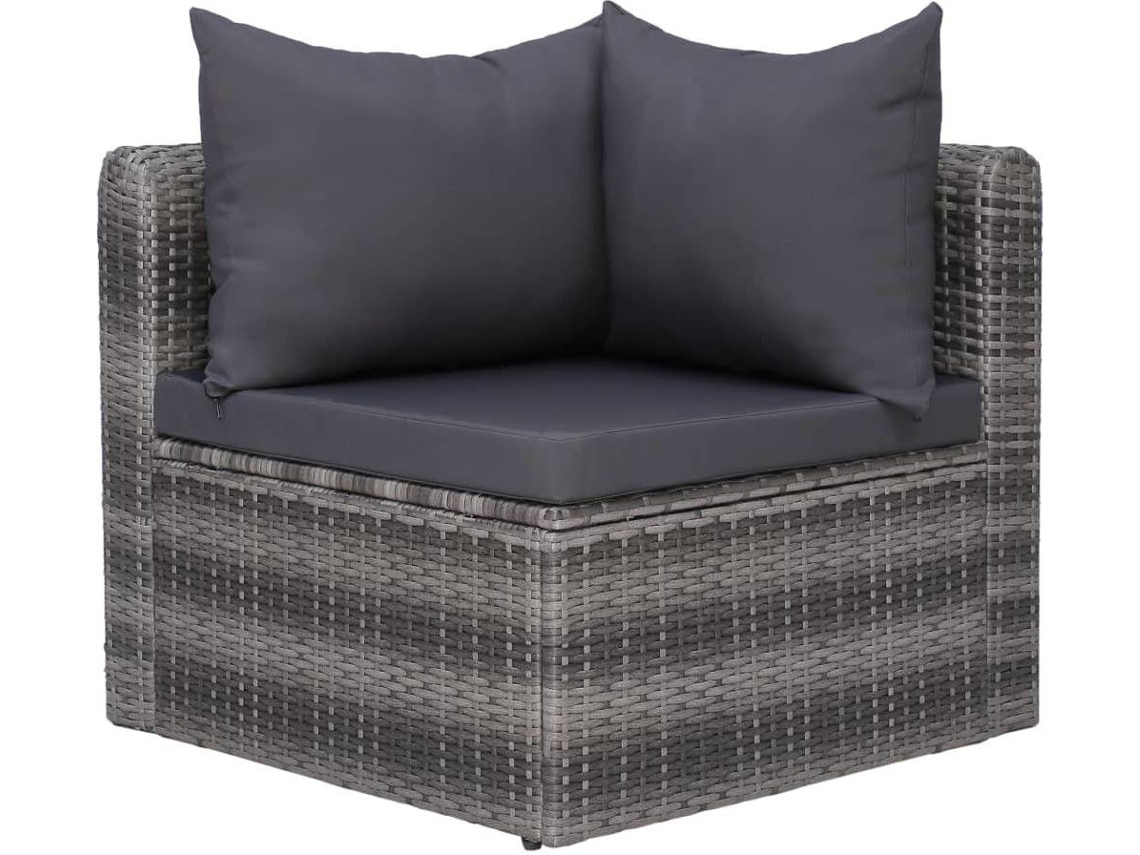 vidaXL 3 pcs conjunto sofás de jardim c/ almofadões vime PE cinzento