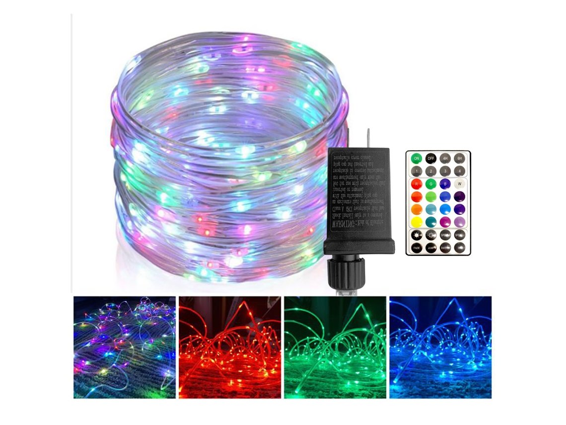 Luz de Corda 33 Pés 100 Led Rgb Mudança de Cor Ao Ar Livre À Prova D' Água Luz de Corda com Plugue Mudança de Controle Remoto de 32 Botões 16 Cores