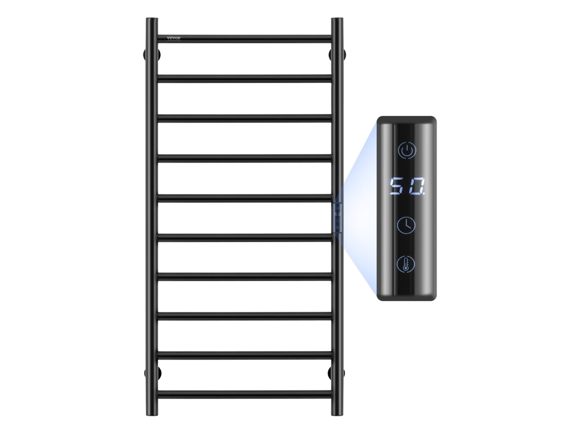 Aquecedor de Toalhas com Toalheiro Radiador Display LED de 10 Barras Preto VEVOR