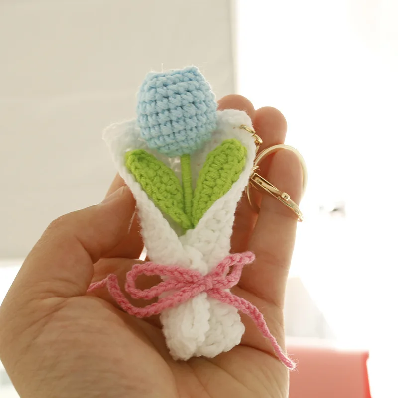 (8 Cm) Novo Chaveiro Com Pingente De Buquê De Crochê Com Flores Trançadas
