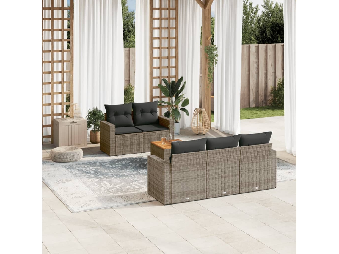 Vidaxl 6 Pcs Conjunto Sofás De Jardim Com Almofadões Vime Cinzento