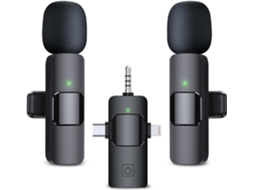 Microfone De Lapela Sem Fio 3 Em 1, Modelo Mais Recente 2025, Pacote Com 2 Unidades Para Iphone, Android, Câmera, Ipad Mini, Portátil Usb C Aquaforge