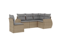 Conjunto de 5 Sofás para Jardim com Almofadões Vime Pe Bege MAISON EXCLUSIVE (5 pcs)