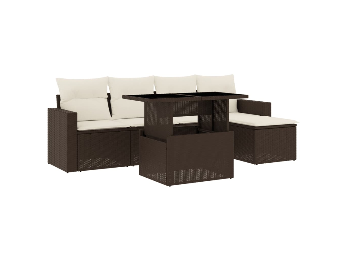 Conjunto de 6 sofás de jardim com almofadões Vime Pe Castanho MAISON EXCLUSIVE (80x200 cm)