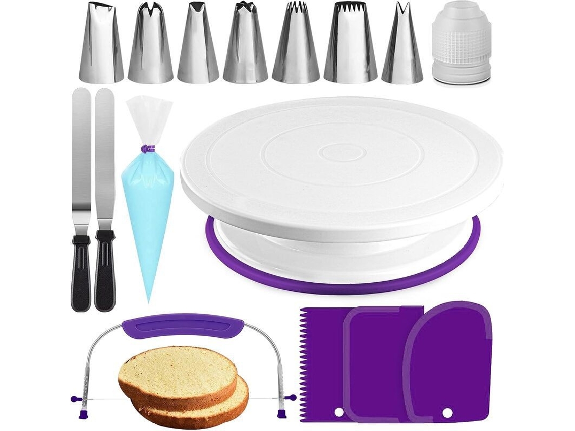 Kit De Confeitaria Com Prato Giratório E Bicos, 35 Peças, Roxo Elysve