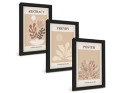 Um Conjunto De Imagens Decorativas Em Uma Molduramotivos De Plantas Em Bege E Marrom Moldura Preta Pinturas De Quarto Espelharte (3 Peças 20x30 Cm)