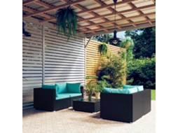 5 Pcs Conjunto Lounge De Jardim C/ Almofadões Vime Pe Preto Dkd Home Decor