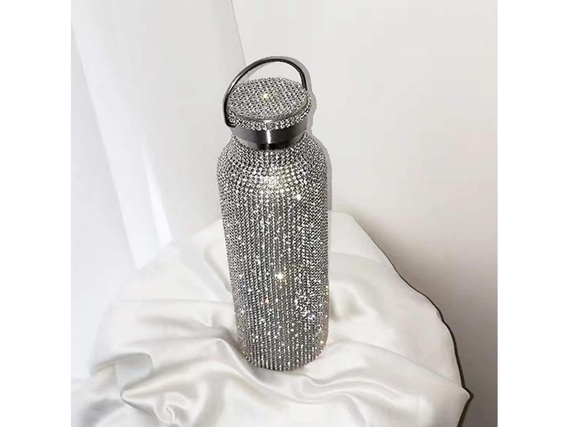 Garrafa Térmica Rebe-Diamond em Aço Inoxidável com Glitter, Prata, 600ml, para Mulheres