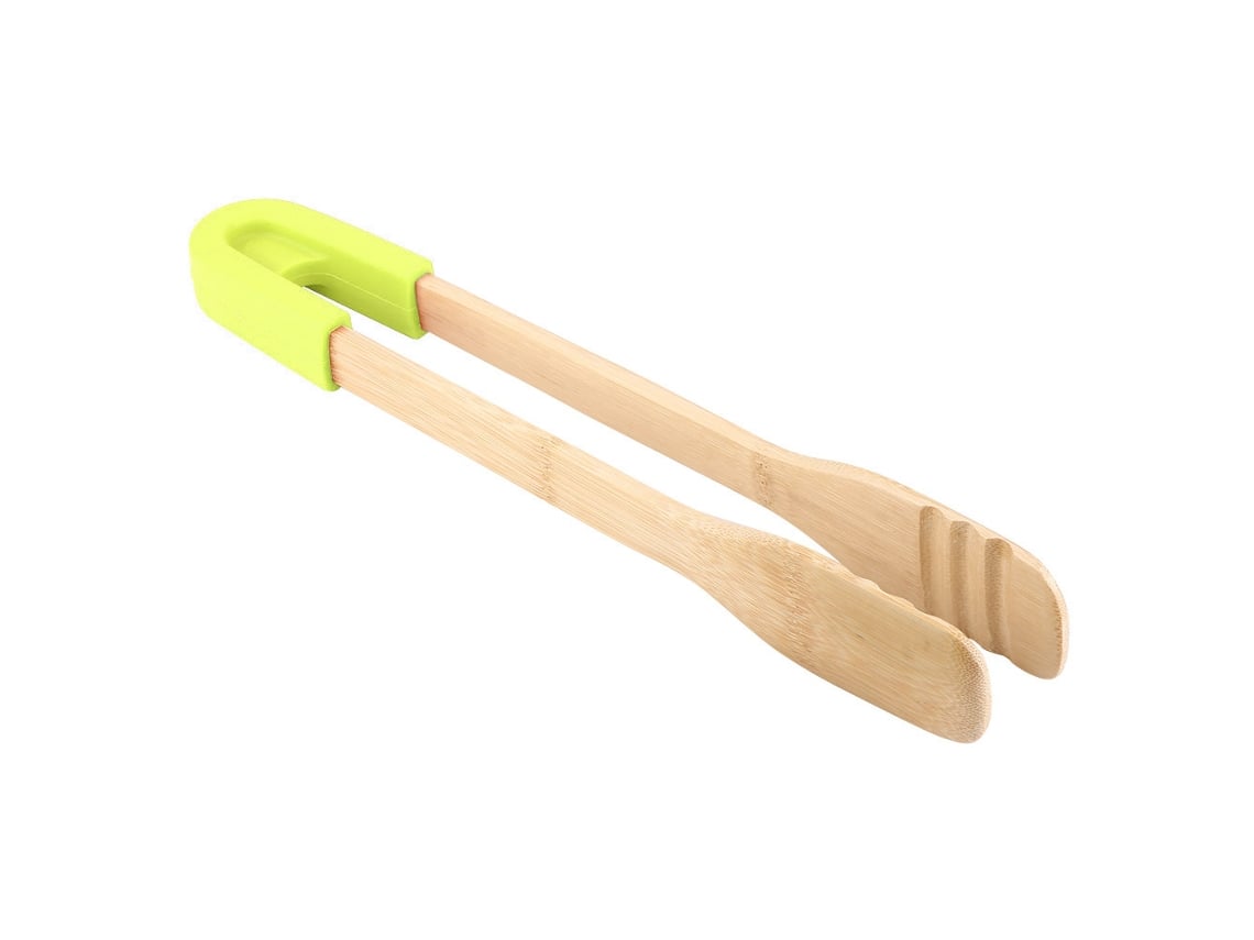 Pinça de Madeira com Alça de Silicone para Churrasco e Buffet Verde