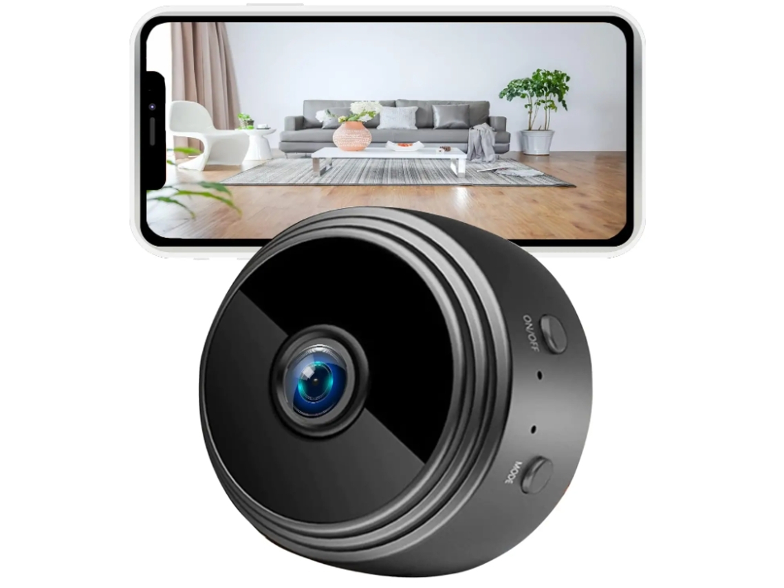 Câmera de Segurança Sem Fio 1080P Wi-Fi Vigilância Doméstica com Aplicativo Remoto para Escritório em Casa Carro Bebê Pet Gato Cão Preto YIZHOOD