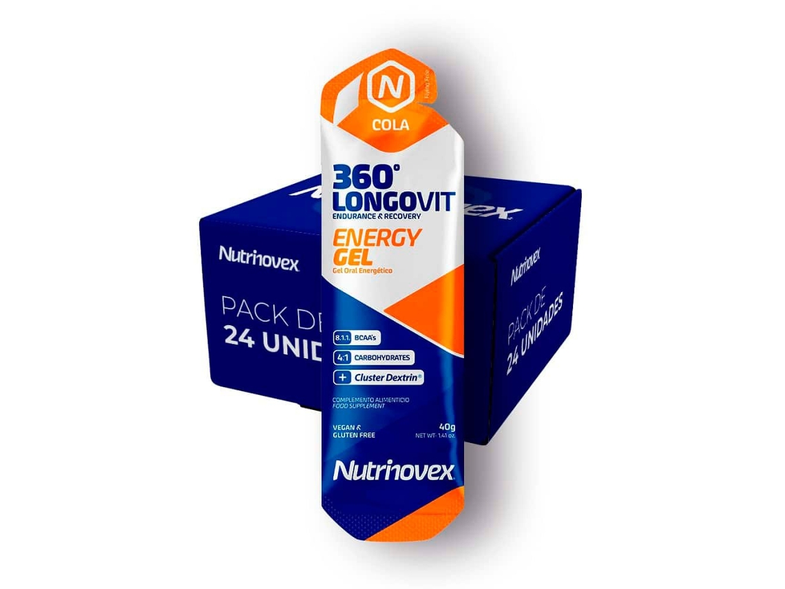 Caixa Ciclismo NUTRINOVEX Géis energia longovit 360 energy gel 40g cola 24 unidades