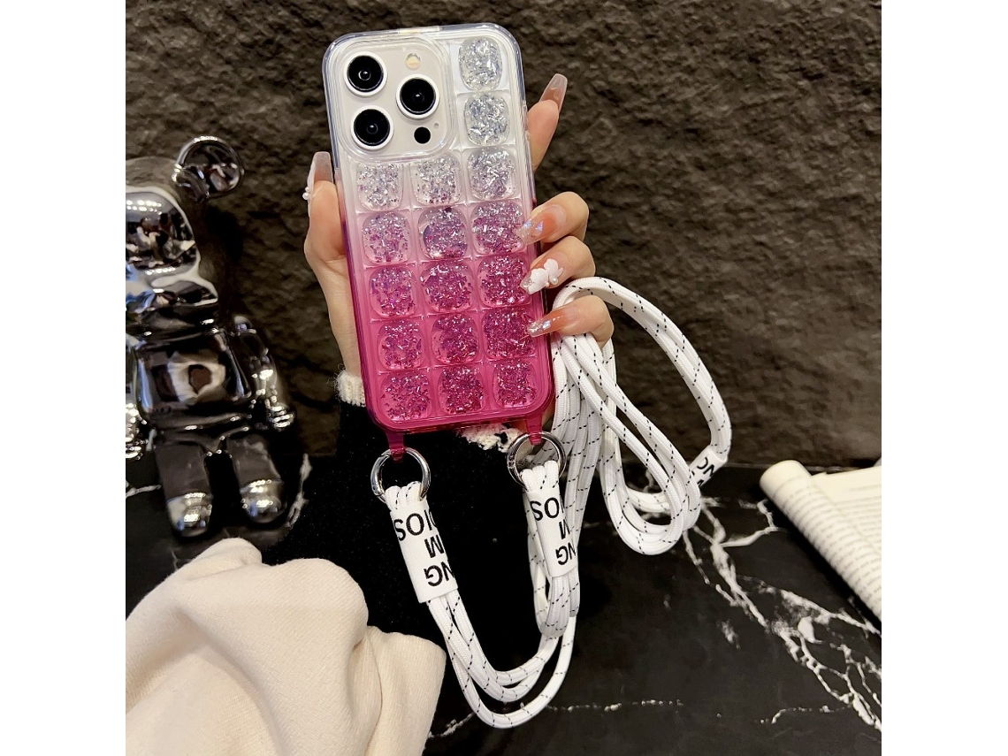 Correia Casa Para Iphone 15 Pro Pele Sintética Rosa