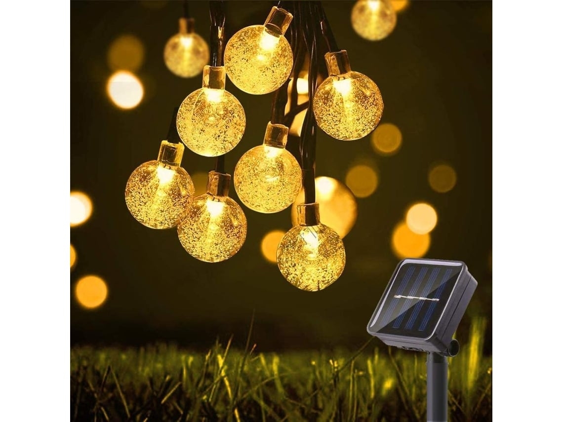 Cordão de Luzes Solares com 50 Bolas de Cristal Led Decorativas, 7 Metros de Comprimento, Ideal para Jardins, Pátios e o Natal, Baixo STELASPLEN
