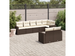 Vidaxl 8 Pcs Conjunto Sofás De Jardim C/ Almofadões Vime Pe Castanho