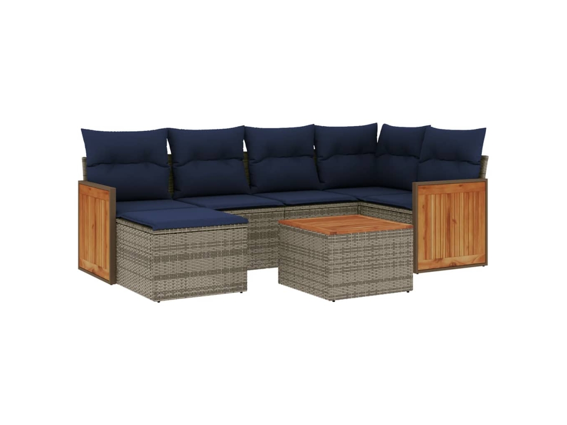 Conjunto de Sofá de Jardim, 7 Peças, Almofadas, Rattan Cinza MAISON EXCLUSIVE