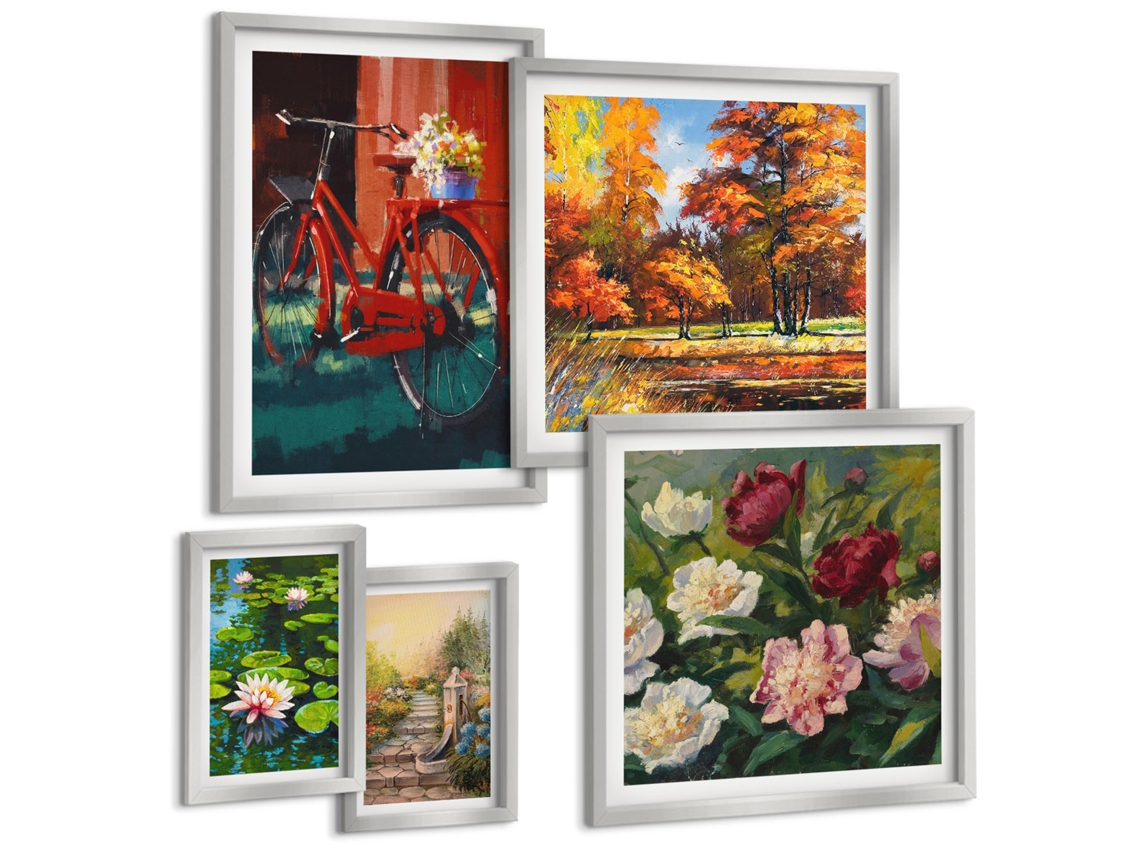 Conjunto De Pinturas Bicicletas Florais Pitoresco Espelharte (5 Peças)