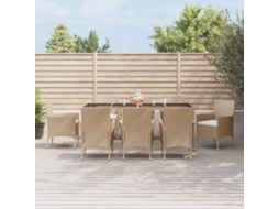 Conjunto 9 Peças Jantar P/ Jardim Com Almofadões Vime Pe Bege Dkd Home Decor