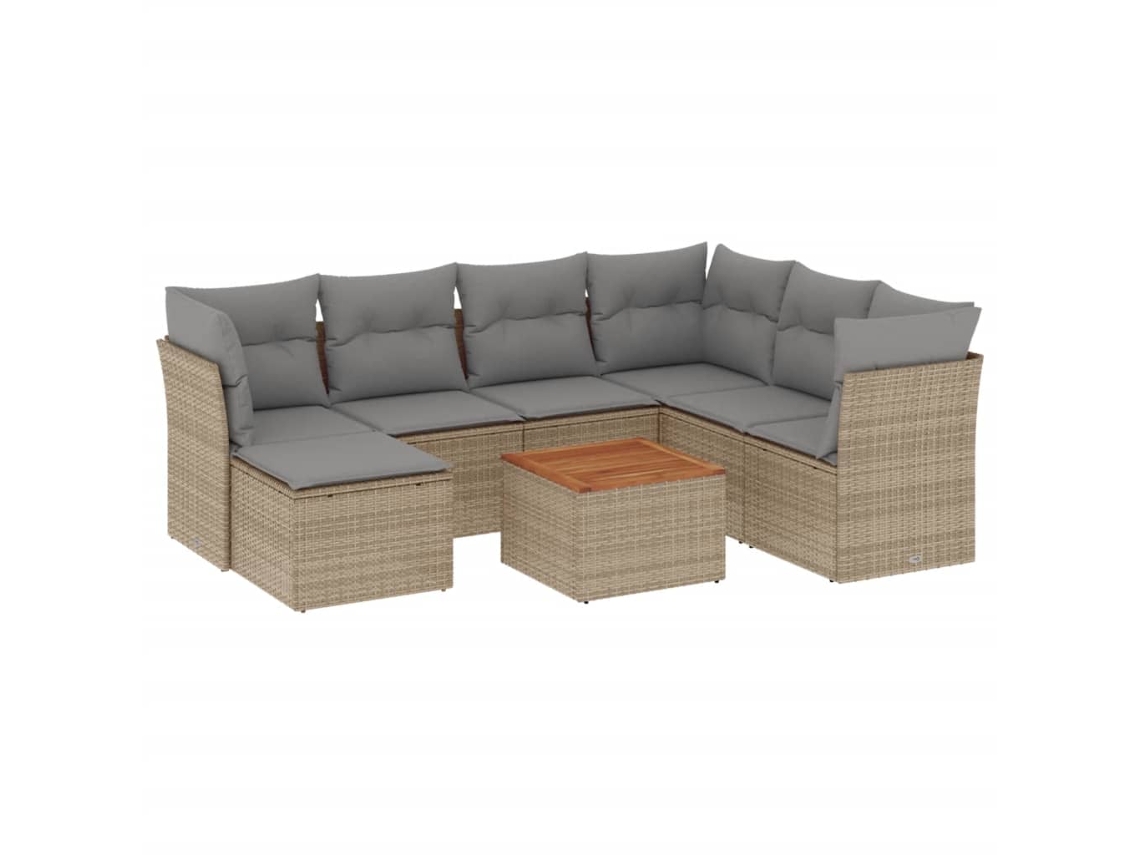 Conjunto de 8 Sofás para Jardim com Almofadões Vime Pe Bege MAISON EXCLUSIVE (8 pcs)