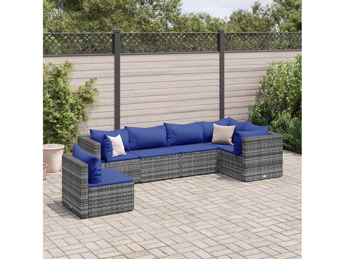 6 Pcs Conjunto Lounge De Jardim C/ Almofadões Vime Pe Cinza Dkd Home Decor