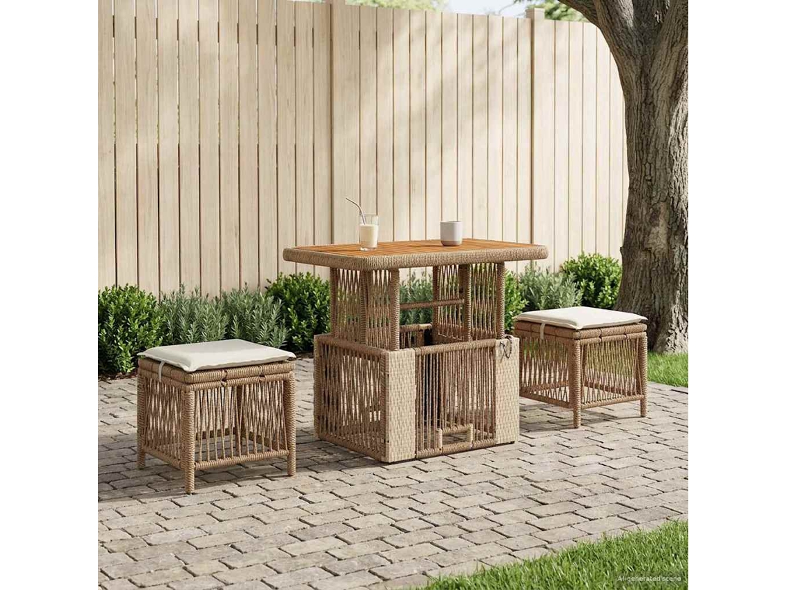 Vidaxl Conjunto De Jantar Para Jardim 3 Unid. Bege E Creme Vime Pe