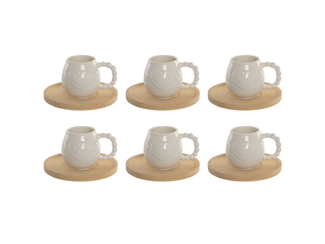 Conjunto De 6 Chávenas Com Prato Home Esprit Branco Bambu Porcelana 150 Ml