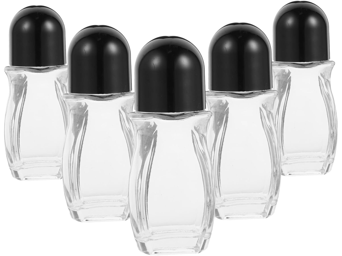 Conjunto De 5 Frascos De Vidro Transparente Recarregáveis Para Óleos Essenciais.