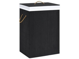 Cesto De Roupa Suja Vidaxl Em Bambu Com 2 Divisórias, Preto, 72 Litros, Para Organizar E Guardar Roupa Suja De Forma Prática