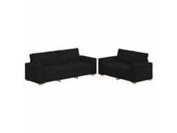 Conjunto de Sofá 2 Peças com Almofadas em Tecido Preto MAISON EXCLUSIVE