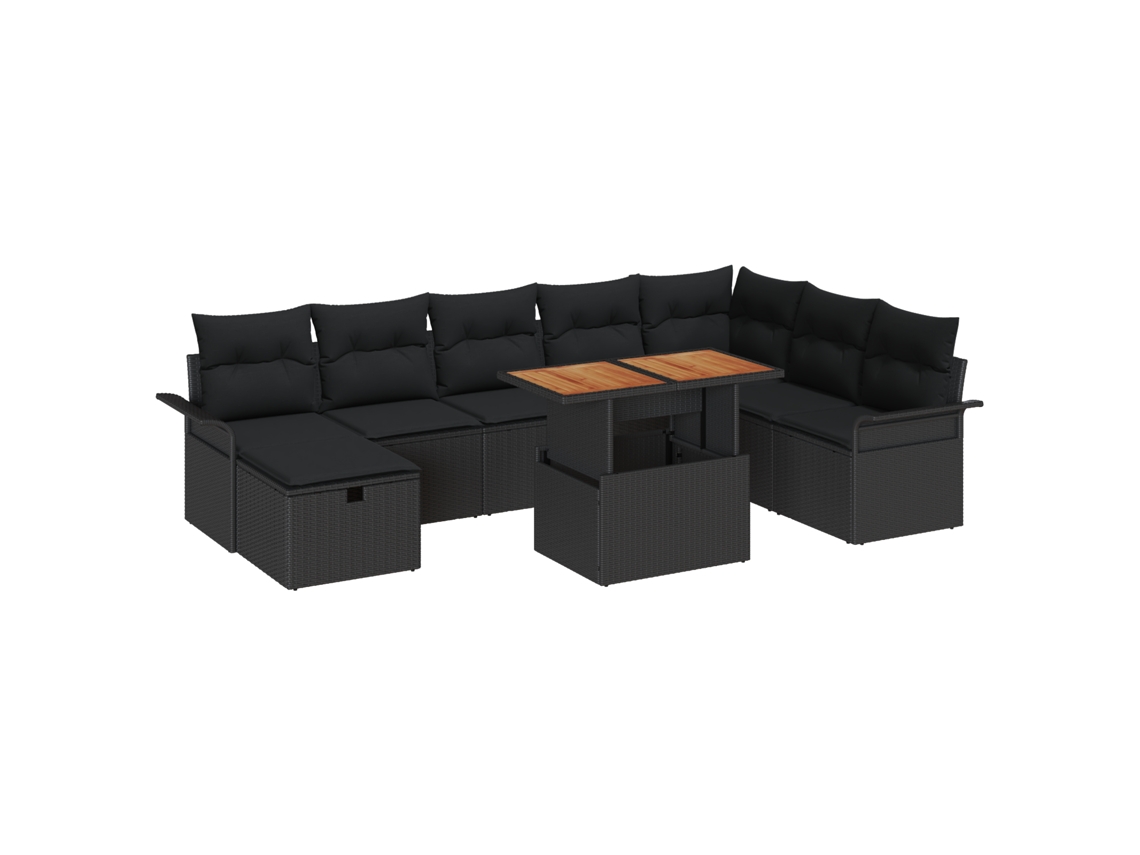 Conjunto 9 Móveis De Jardim Vidaxl Preto Vime Pe (297,5 X 187,5 X 85 Cm)