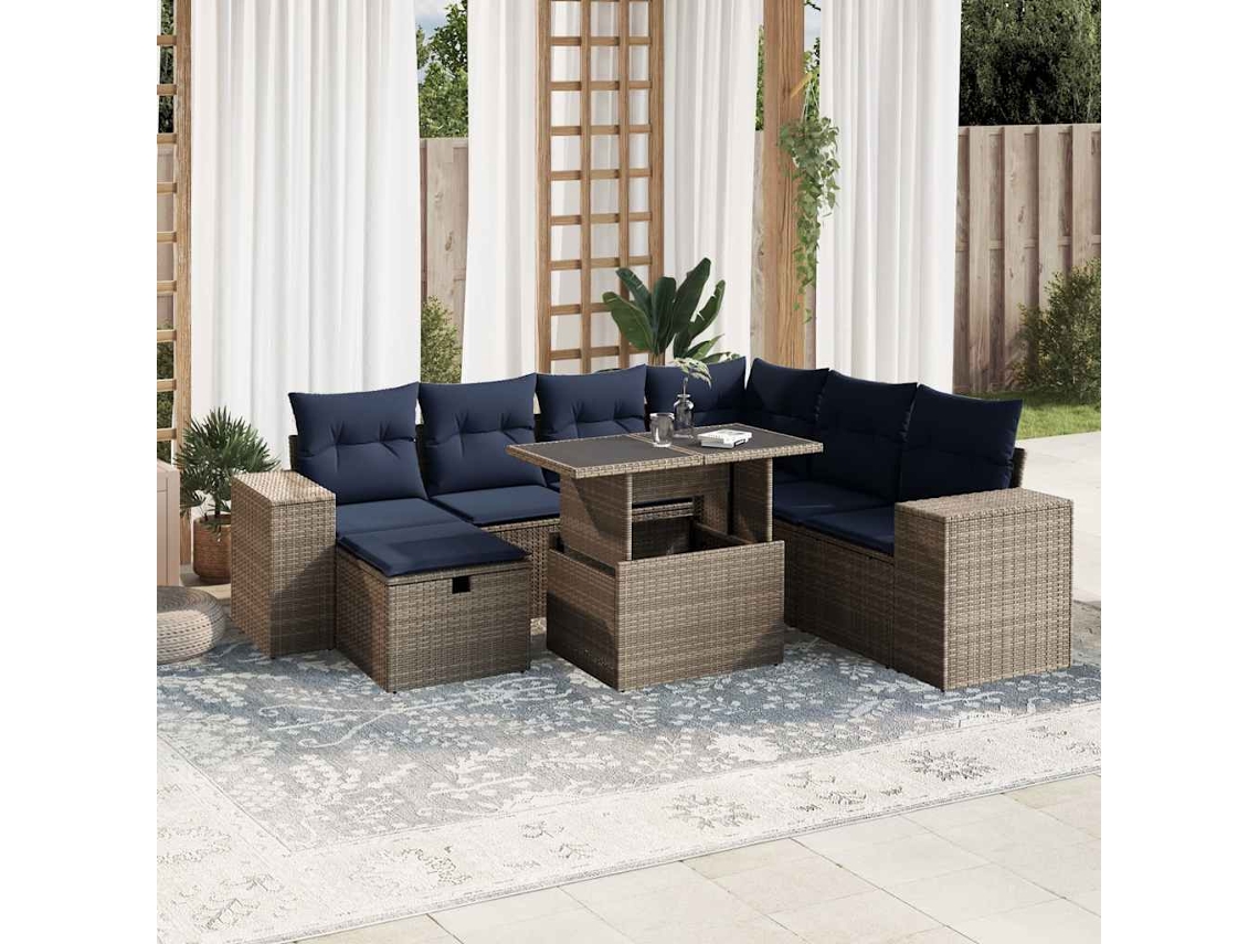 Vidaxl Conjunto De Sofá De Jardim Com 8 Peças E Almofadas Em Rattan Sintético Cinza
