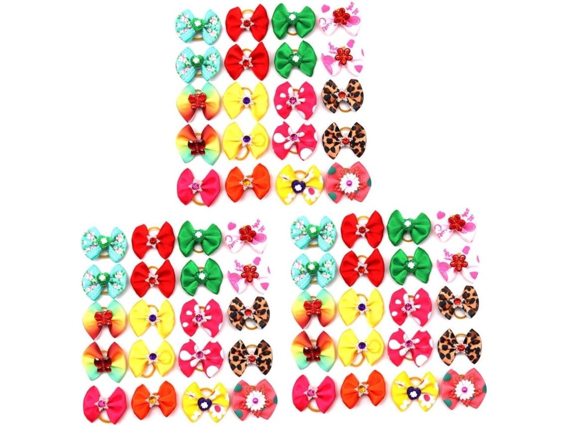 Conjunto De 60 Laços Elásticos Cabelo Cães E Filhotes Estilos Variados
