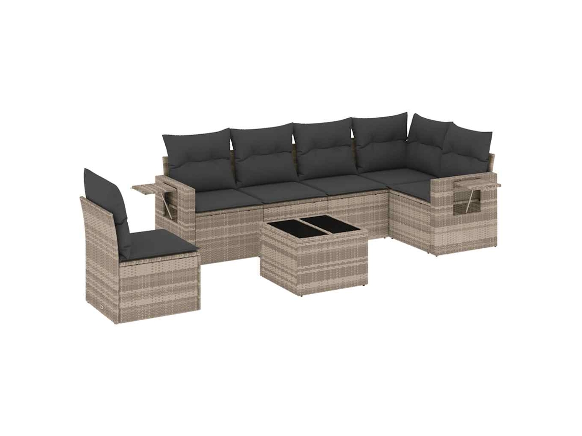 Conjunto de 7 Sofás Jardim com Almofadões Vime Pe Cinzento Claro MAISON EXCLUSIVE (7 pcs)