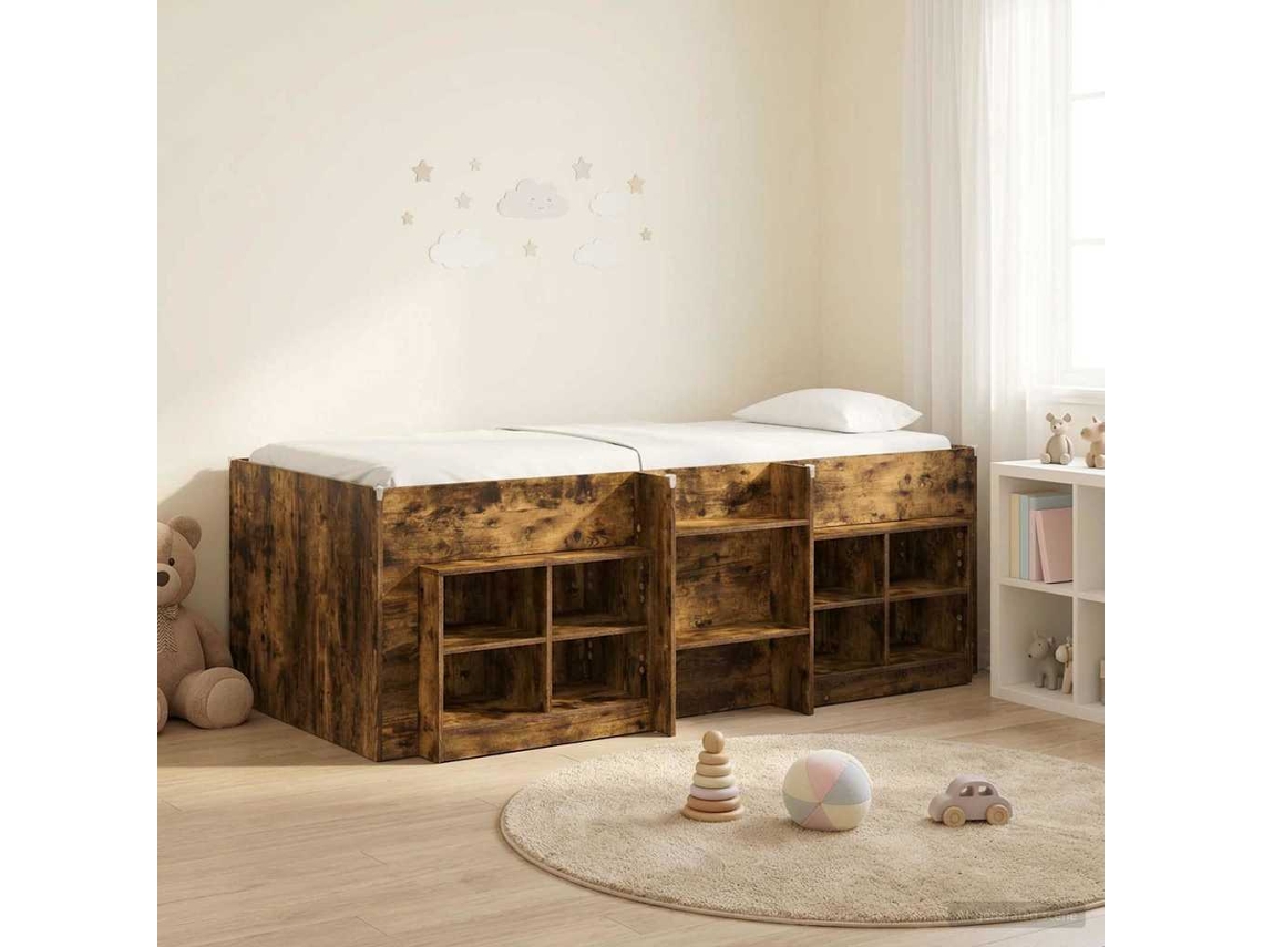 Vidaxl Cama Loft Com Armário Com Prateleira 3 Unid. Carvalho Fumado